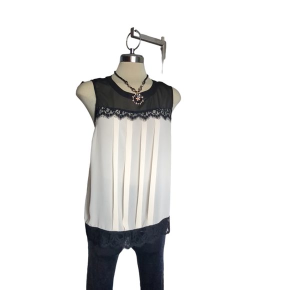 DOROTHY PERKINS Luxury Beige and Black Chiffon Sleeveless Blouse Size 14 - Picture 6 of 16